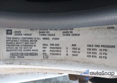 2005 Chevrolet Colorado Ls из США, поврежденный, VIN 1GCCS138158166244